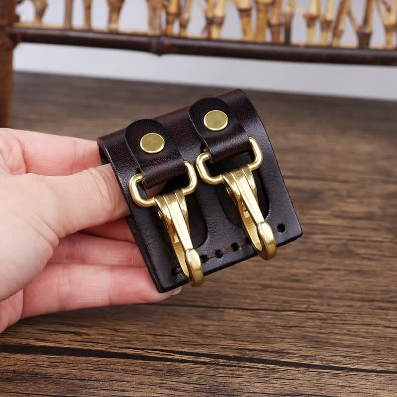 Double Metal Hooks Belt Loop Leather Key Holder - Image 9
