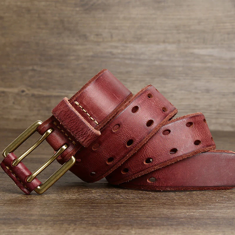 Double Prong Buckle Western 2 Holes Leather Belt - Image 2