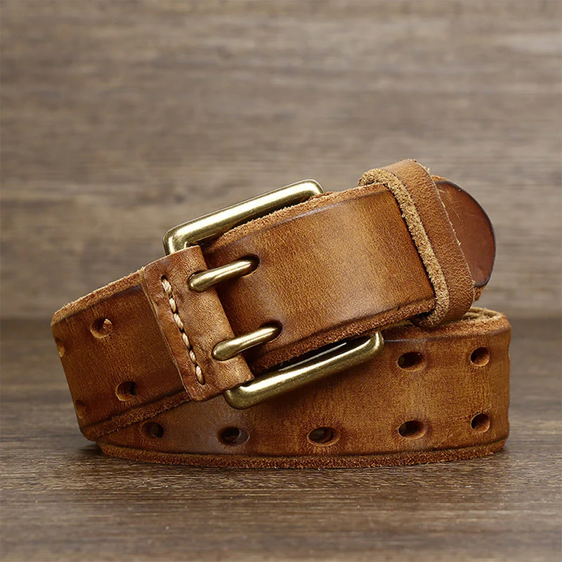 Double Prong Buckle Western 2 Holes Leather Belt - Image 7