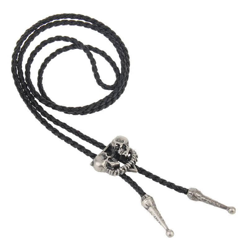 Double Skeleton Skull Heads Bolo Tie - Image 5