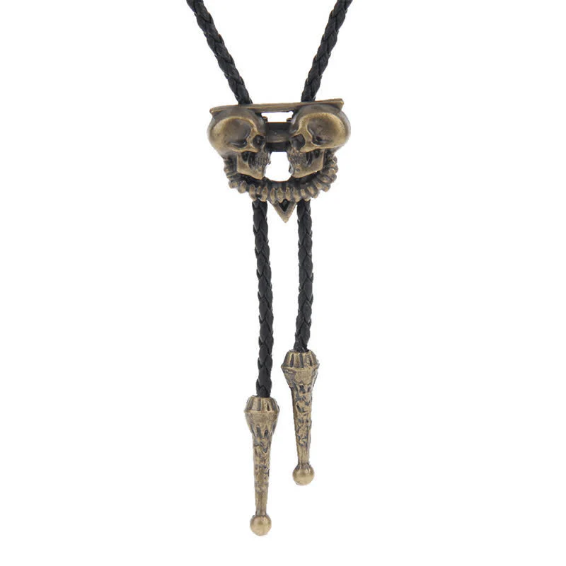 Double Skeleton Skull Heads Bolo Tie - Image 6