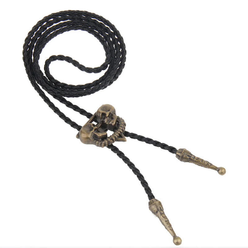 Double Skeleton Skull Heads Bolo Tie - Image 7