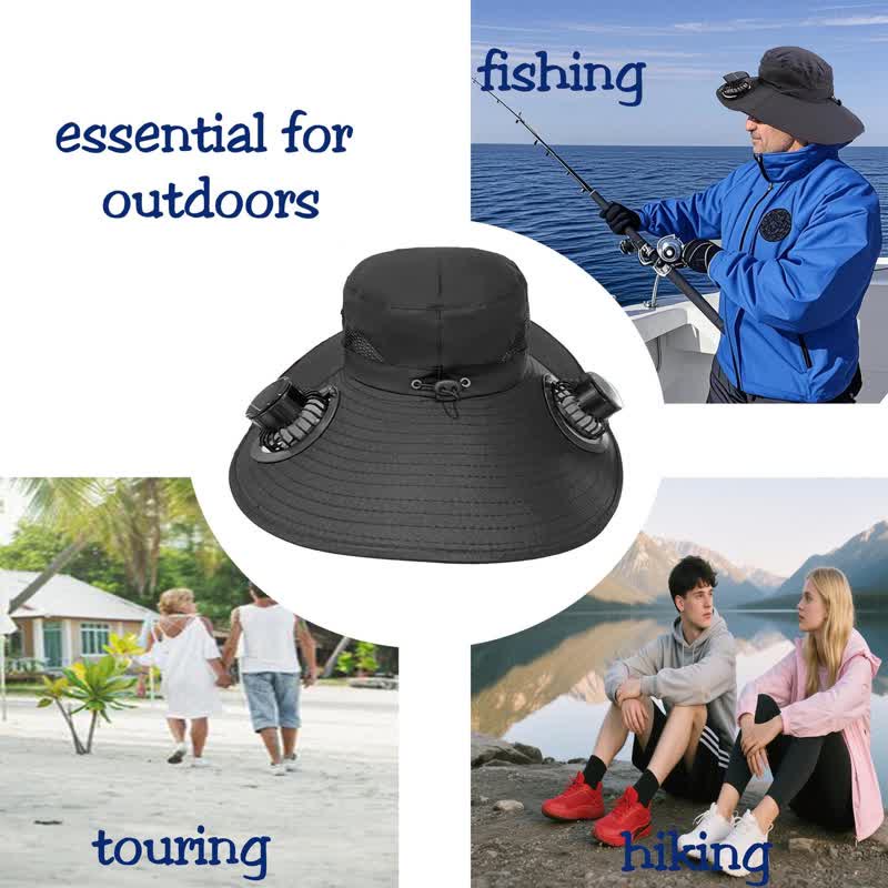 Double Solar-powered Fans Summer Fishing Bucket Hat - Image 3