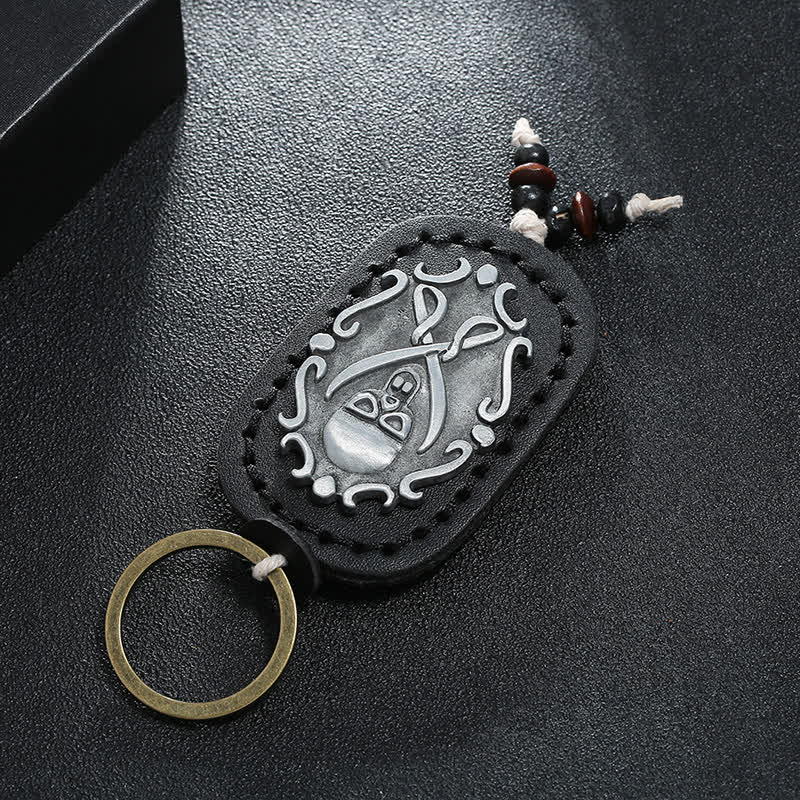 Double Swords Skull Pendant Leather Keychain - Image 3