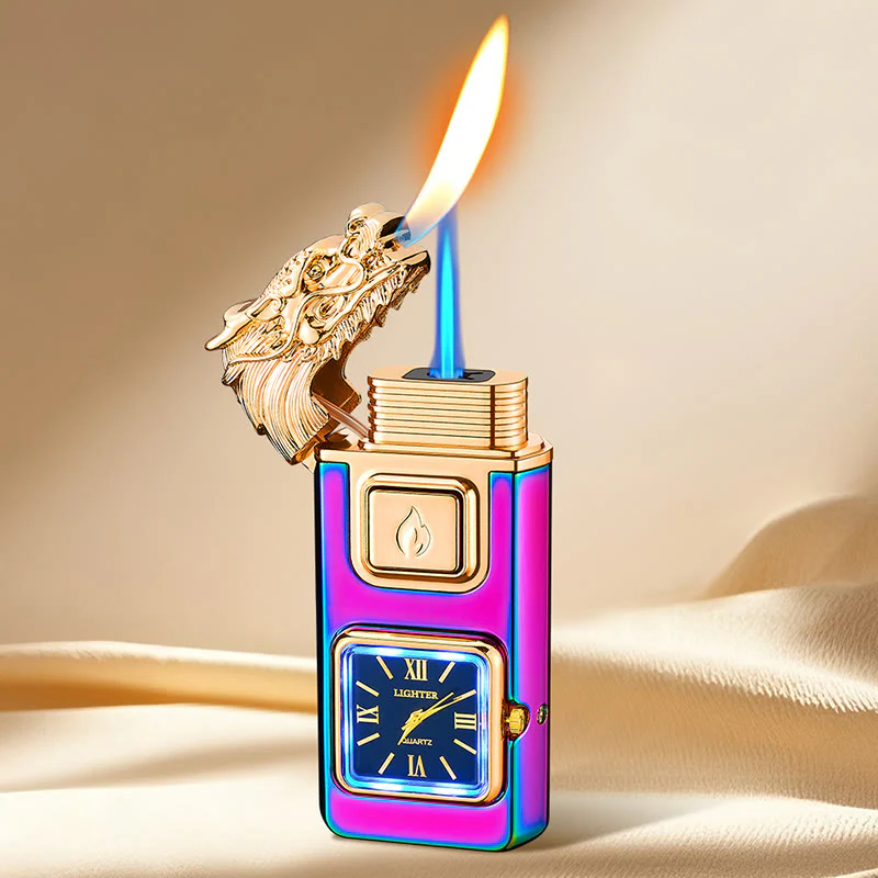 Dragon Head LED Inflatable Butane Lighter With Clock - Image 7