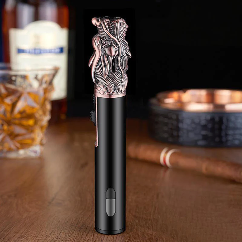 Dragon Head Relief Straight Flame Butane Lighter