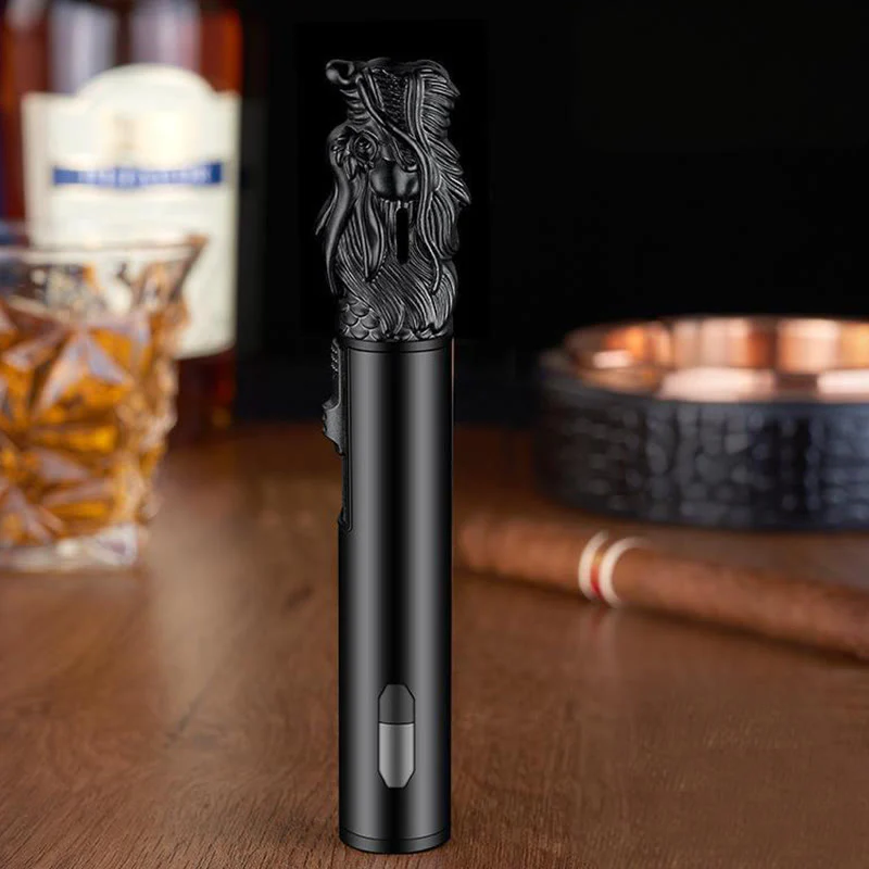 Dragon Head Relief Straight Flame Butane Lighter - Image 4