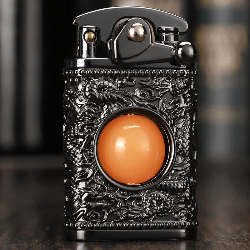 Dragon Playing With Orange Bead Refillable Butane Lighter - Image 2