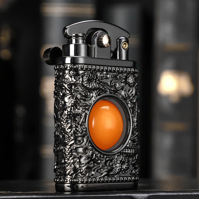 Dragon Playing With Orange Bead Refillable Butane Lighter - Image 3