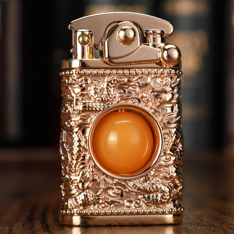 Dragon Playing With Orange Bead Refillable Butane Lighter - Image 7