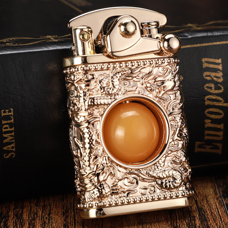 Dragon Playing With Orange Bead Refillable Butane Lighter - Image 8