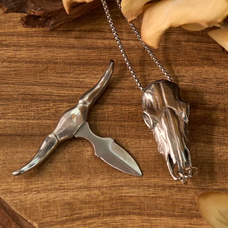 Dual Deers DIY Hidden Knife Belt Buckle Bull Pendant Creative Cross Necklace Bundle Set - Image 8