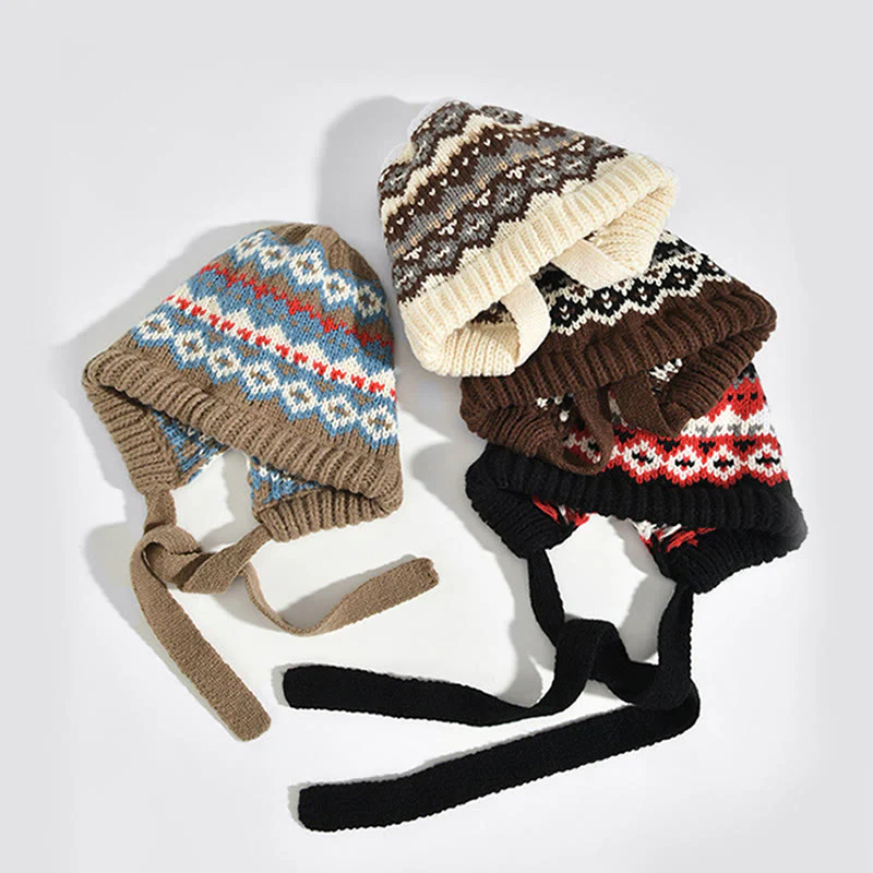 Dual-Purpose Women's Retro Patterned Knitted Hat Crossbody Bag - Image 9