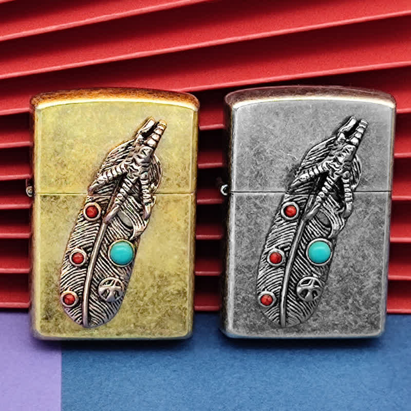 Eagle Claw Feather Faux Turquoise Refillable Kerosene Lighter - Image 3