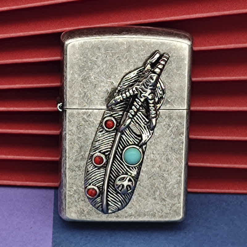 Eagle Claw Feather Faux Turquoise Refillable Kerosene Lighter - Image 4