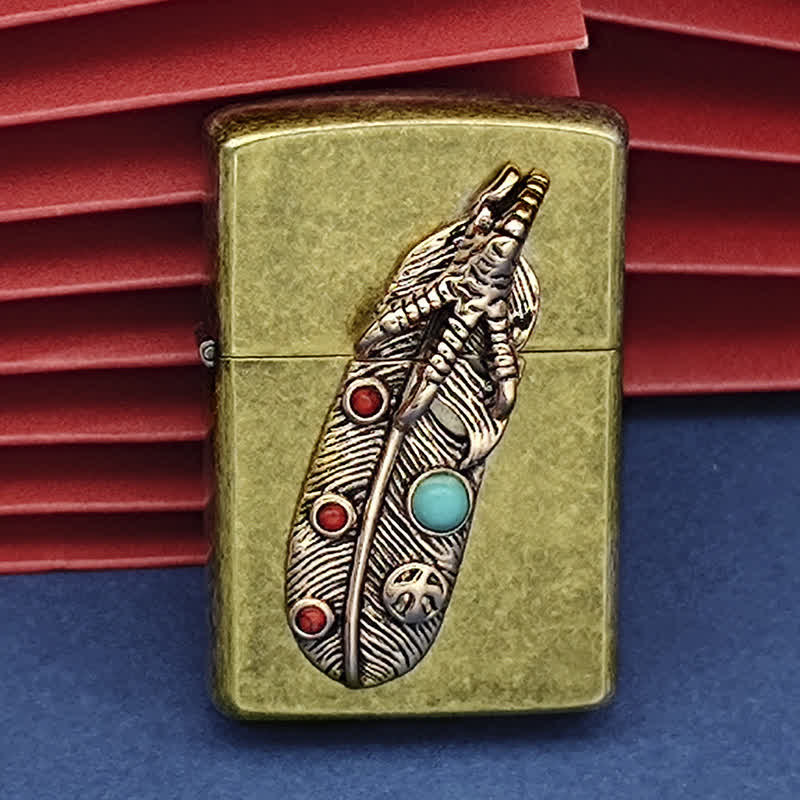 Eagle Claw Feather Faux Turquoise Refillable Kerosene Lighter - Image 7