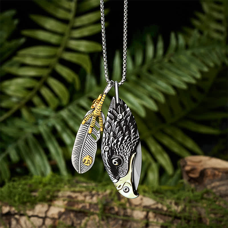Eagle & Claw Feather Mini Tool Folding Knife Necklace