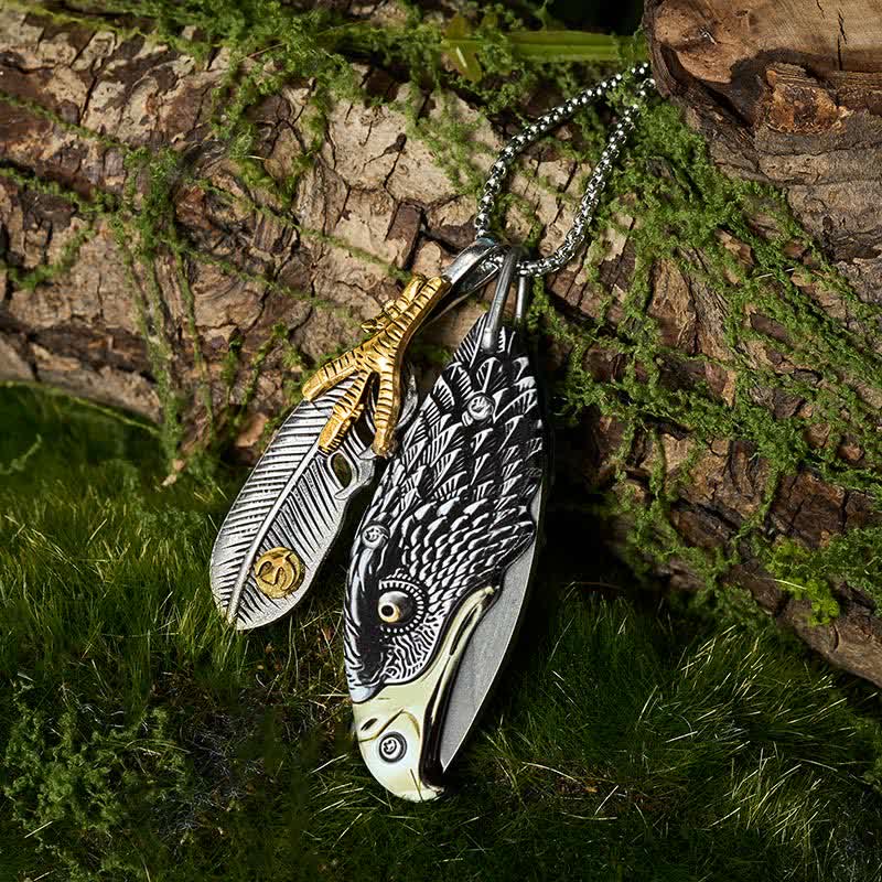 Eagle & Claw Feather Mini Tool Folding Knife Necklace - Image 6