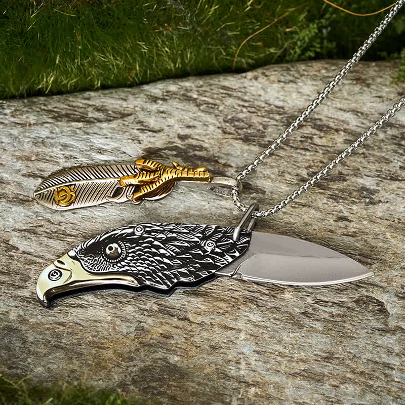 Eagle & Claw Feather Mini Tool Folding Knife Necklace - Image 7