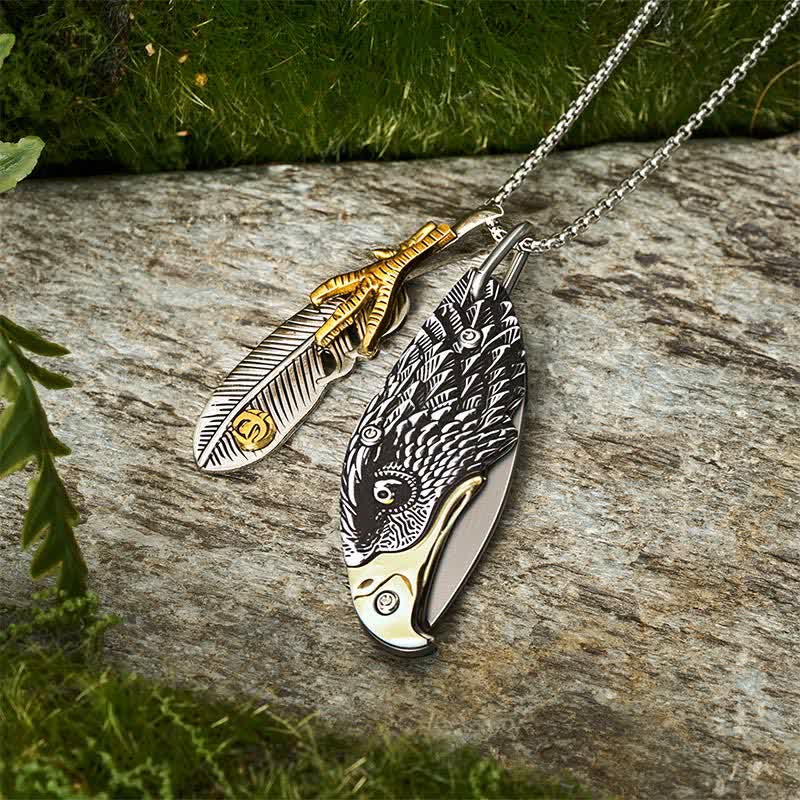 Eagle & Claw Feather Mini Tool Folding Knife Necklace - Image 8