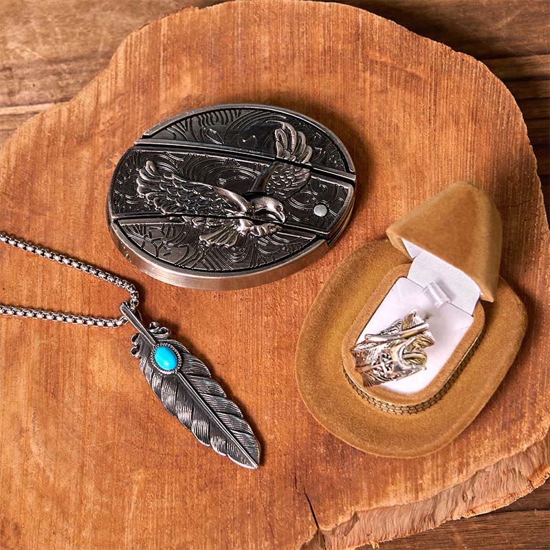 Eagle DIY Hidden Knife Belt Buckle With Feather Ring Bundle Set - Image 2