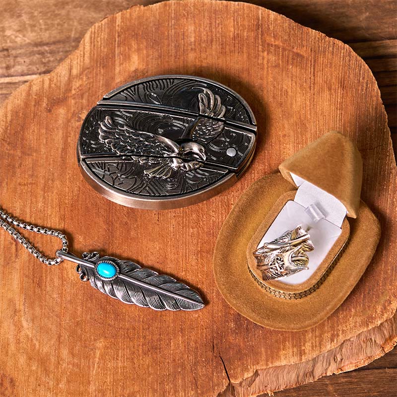 Eagle DIY Hidden Knife Belt Buckle With Feather Ring Bundle Set - Image 3