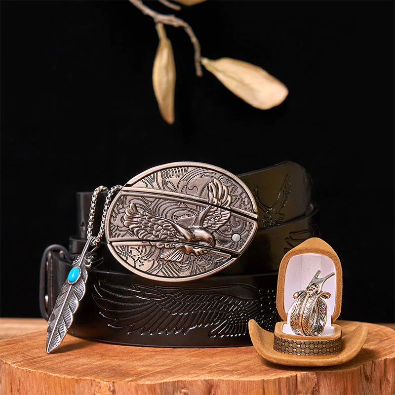 Eagle DIY Hidden Knife Belt Buckle With Feather Ring Bundle Set - Image 7