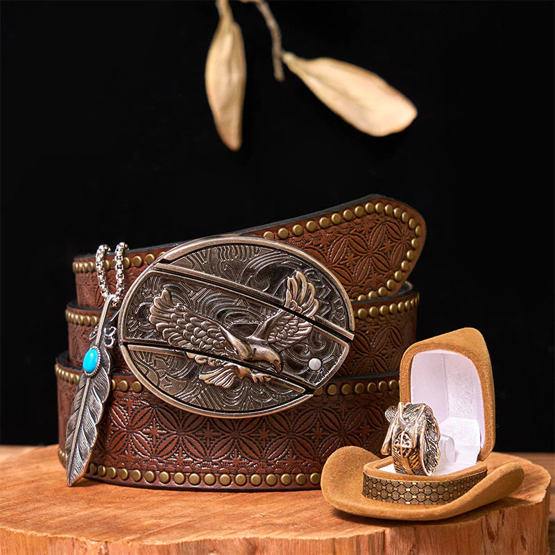 Eagle DIY Hidden Knife Belt Buckle With Feather Ring Bundle Set - Image 9