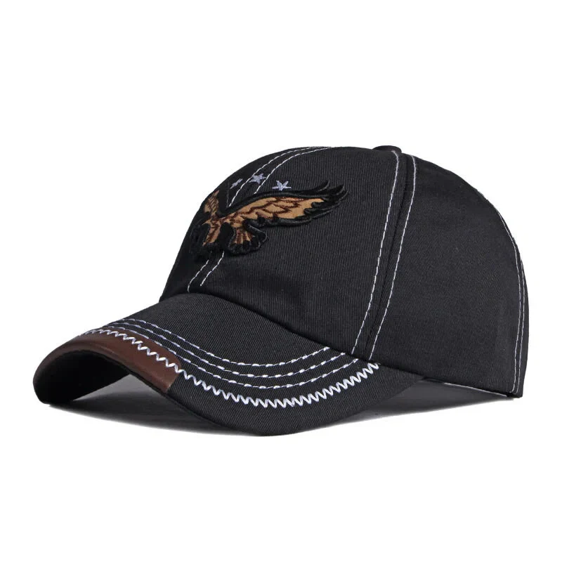 Eagle Embroidery Contrast Stitch Leather Trim Baseball Cap