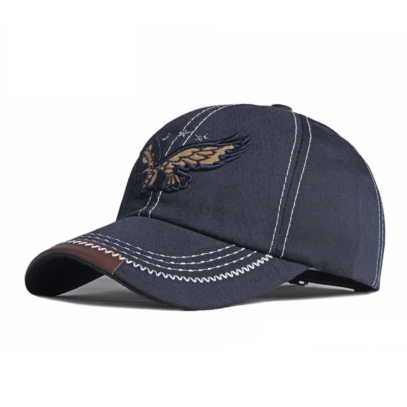 Eagle Embroidery Contrast Stitch Leather Trim Baseball Cap - Image 4