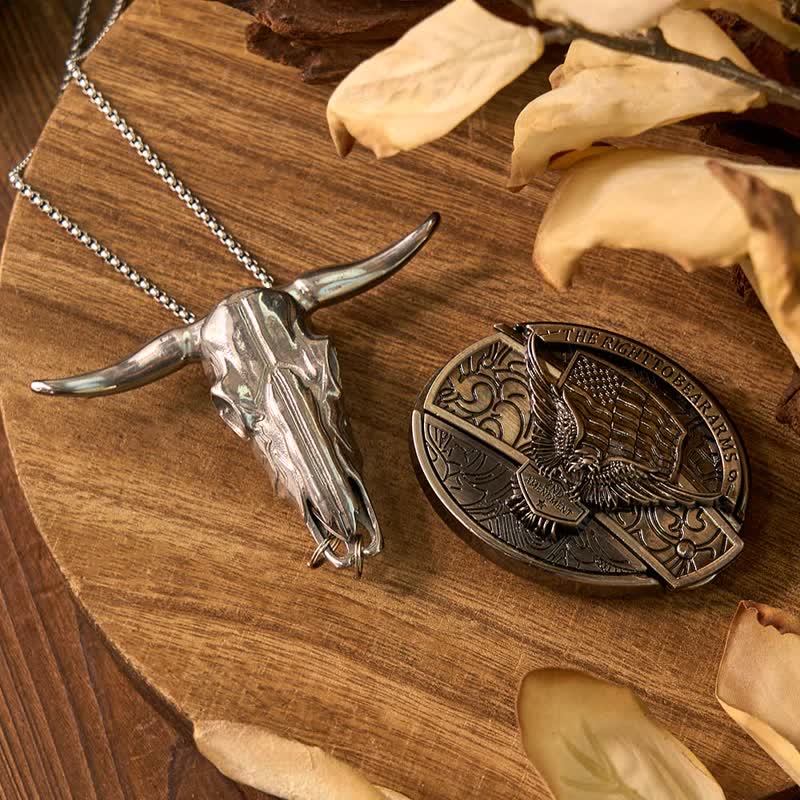 Eagle Flag DIY Hidden Knife Belt Buckle Longhorn Pendant Eagle Bolo Tie Bundle Set - Image 2