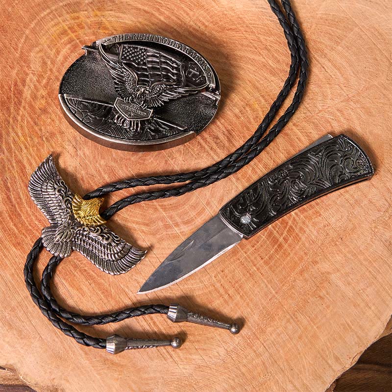 Eagle Flag DIY Hidden Knife Belt Buckle With Eagle Bolo Tie Bundle Set - Image 4