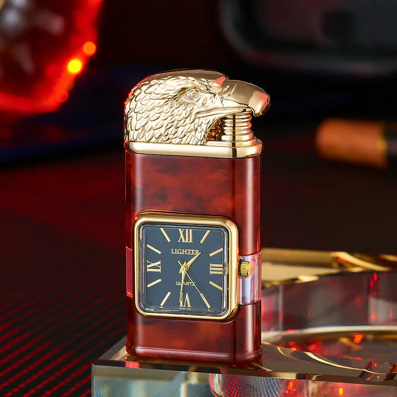 Eagle Head Design Refillable Double Flame Butane Lighter With Clock - Image 9