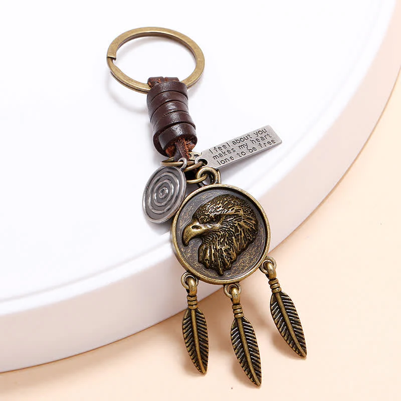 Eagle Head Dream Catcher Pendant Leather Keychain - Image 2