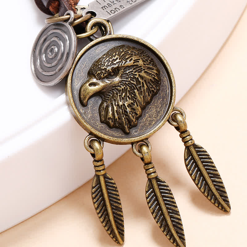 Eagle Head Dream Catcher Pendant Leather Keychain - Image 5