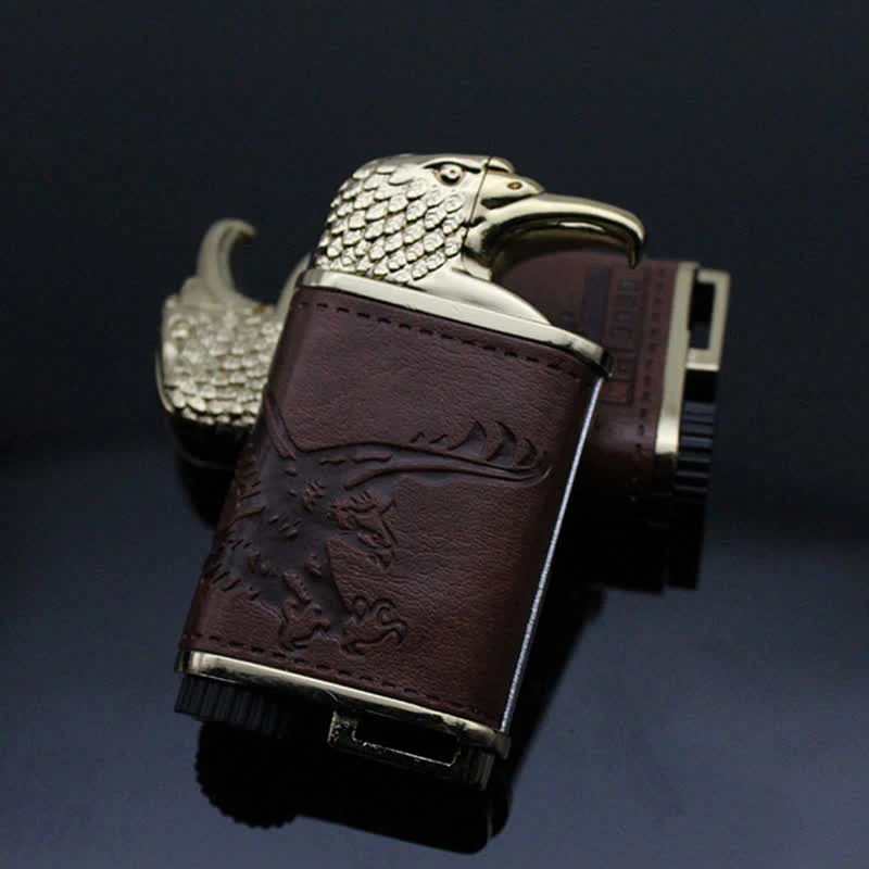 Eagle Head Leather Refillable Butane Lighter - Image 3