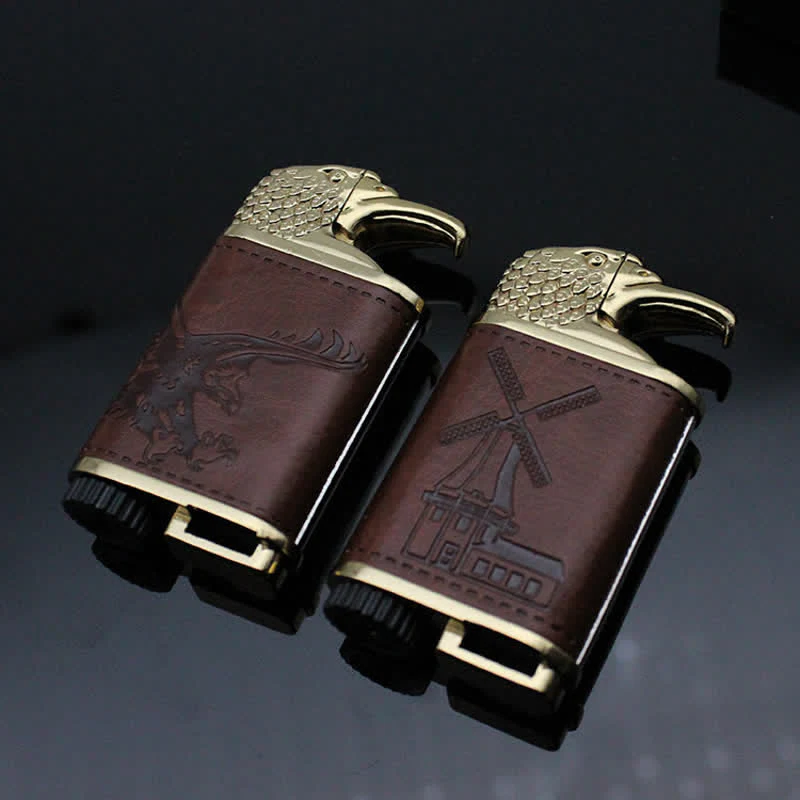 Eagle Head Leather Refillable Butane Lighter - Image 4