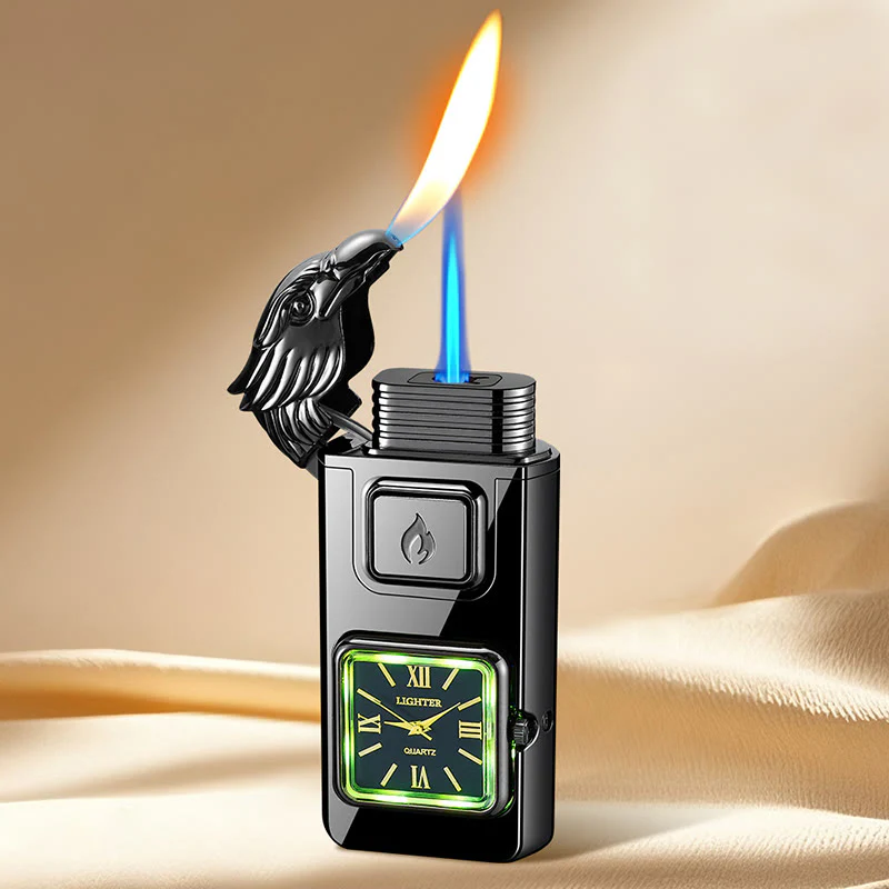 Eagle Head LED Inflatable Butane Lighter With Clock