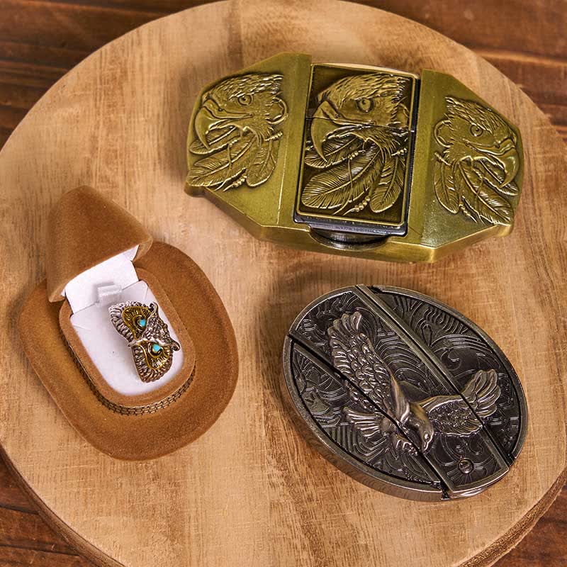 Eagle Theme DIY Hidden Knife Belt Buckle Lighter Ring Bundle Set - Image 2