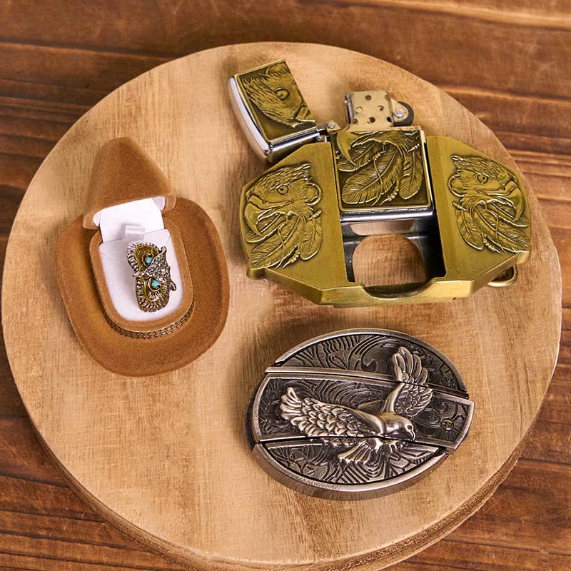 Eagle Theme DIY Hidden Knife Belt Buckle Lighter Ring Bundle Set - Image 4