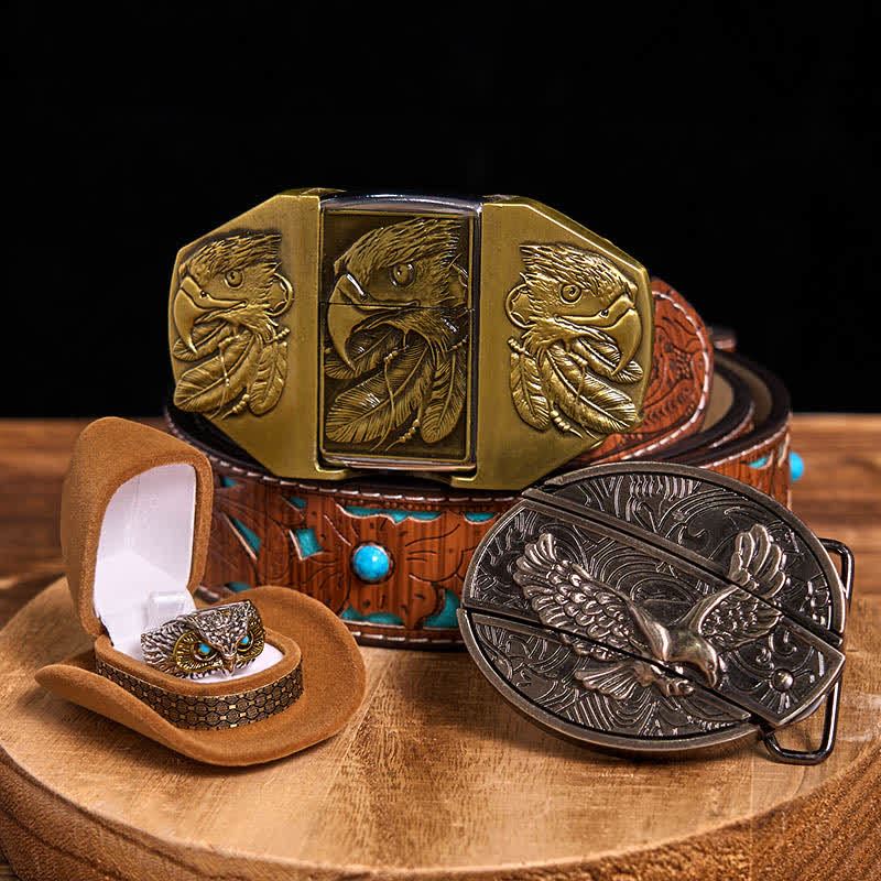 Eagle Theme DIY Hidden Knife Belt Buckle Lighter Ring Bundle Set - Image 5