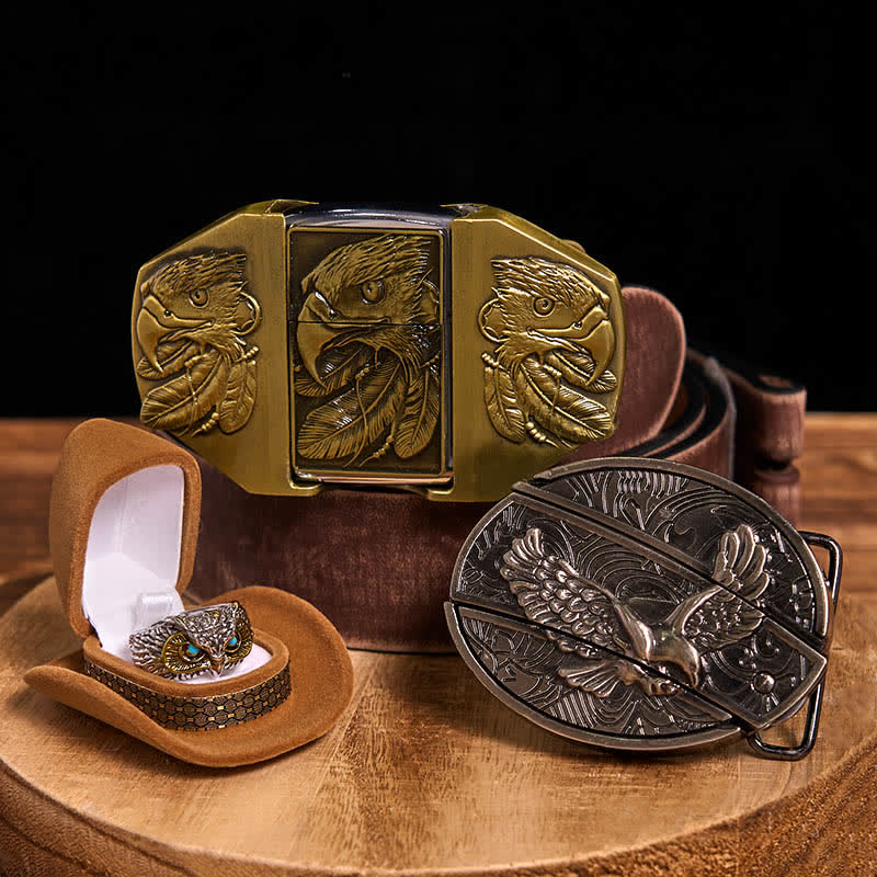 Eagle Theme DIY Hidden Knife Belt Buckle Lighter Ring Bundle Set - Image 7