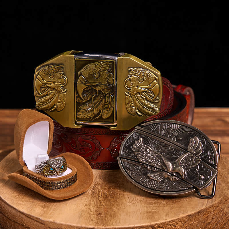 Eagle Theme DIY Hidden Knife Belt Buckle Lighter Ring Bundle Set - Image 8