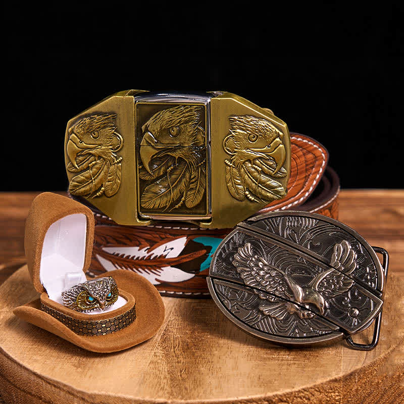 Eagle Theme DIY Hidden Knife Belt Buckle Lighter Ring Bundle Set - Image 9