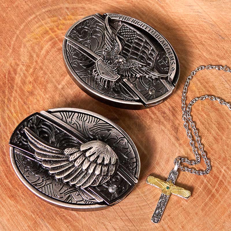 Eagle Wings DIY Hidden Knife Belt Buckle With Eagle Cross Necklace Bundle Set - Image 2