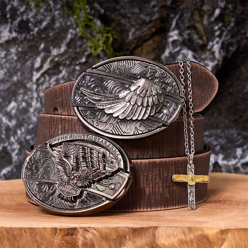 Eagle Wings DIY Hidden Knife Belt Buckle With Eagle Cross Necklace Bundle Set - Image 7