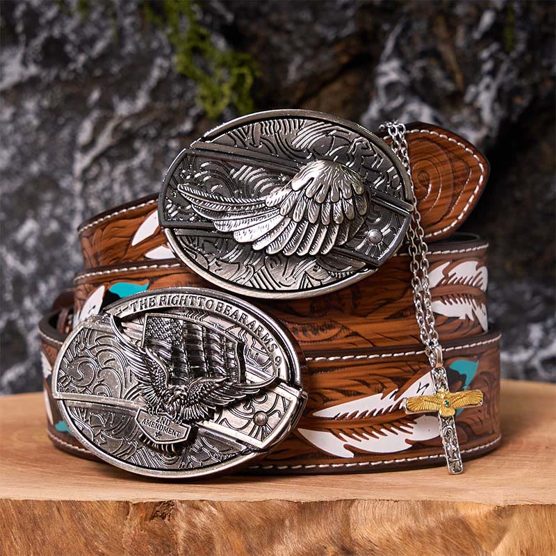 Eagle Wings DIY Hidden Knife Belt Buckle With Eagle Cross Necklace Bundle Set - Image 9