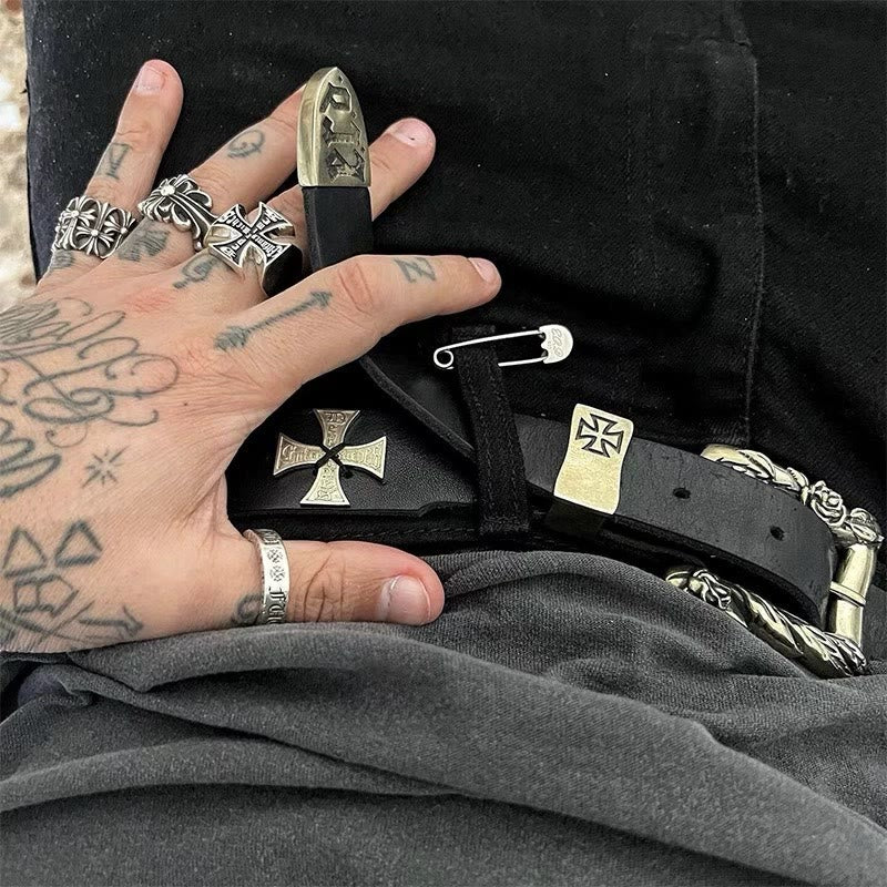 Easter Cross Pattern Belt Punk Rivet Leather Waistband - Image 4