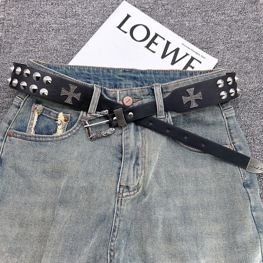 Easter Cross Pattern Belt Punk Rivet Leather Waistband - Image 5