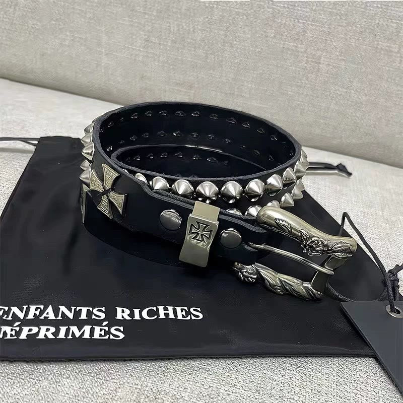 Easter Cross Pattern Belt Punk Rivet Leather Waistband - Image 6